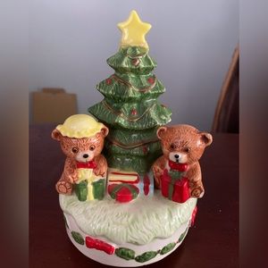 Vintage Happy Bears Revolving Christmas Tree Musical
